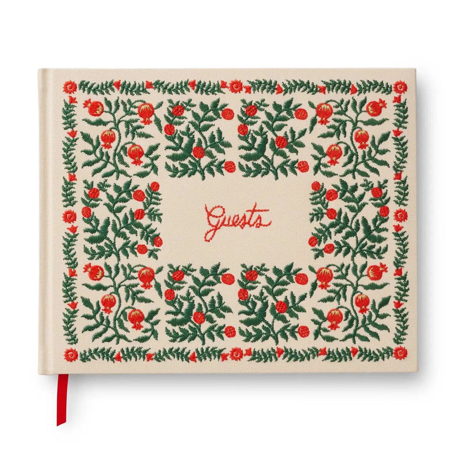 Rifle Paper Co. Guest Book Christmastide Pomegranate Embroidered Fabric Guest Book