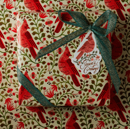 Rifle Paper Co. Holiday Christmas Cardinals Continuous Wrapping Roll