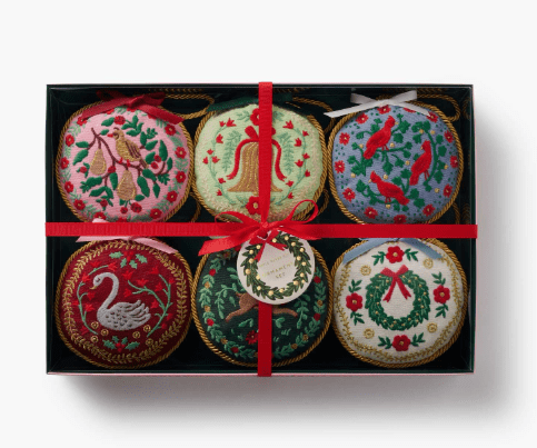 Rifle Paper Co. Holiday Christmastide Embroidered Ornament Set