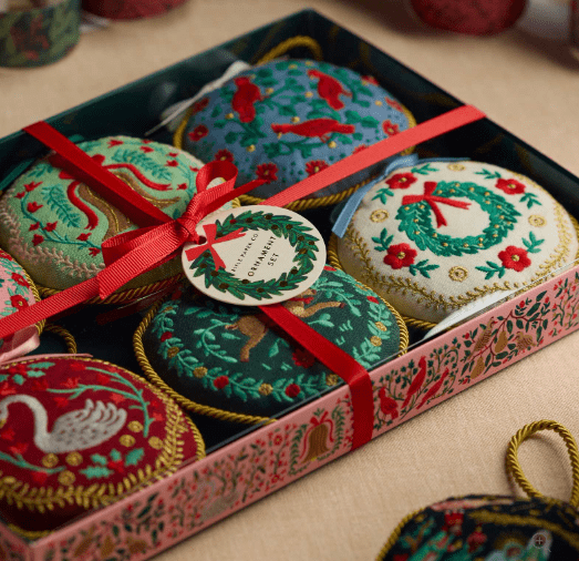 Rifle Paper Co. Holiday Christmastide Embroidered Ornament Set