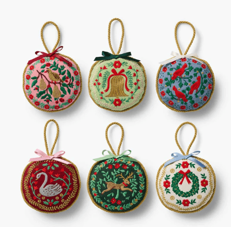 Rifle Paper Co. Holiday Christmastide Embroidered Ornament Set