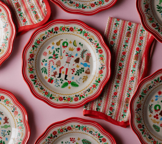 Rifle Paper Co. Holiday Holly Jolly Nutcracker Assorted Melamine Dessert Plates