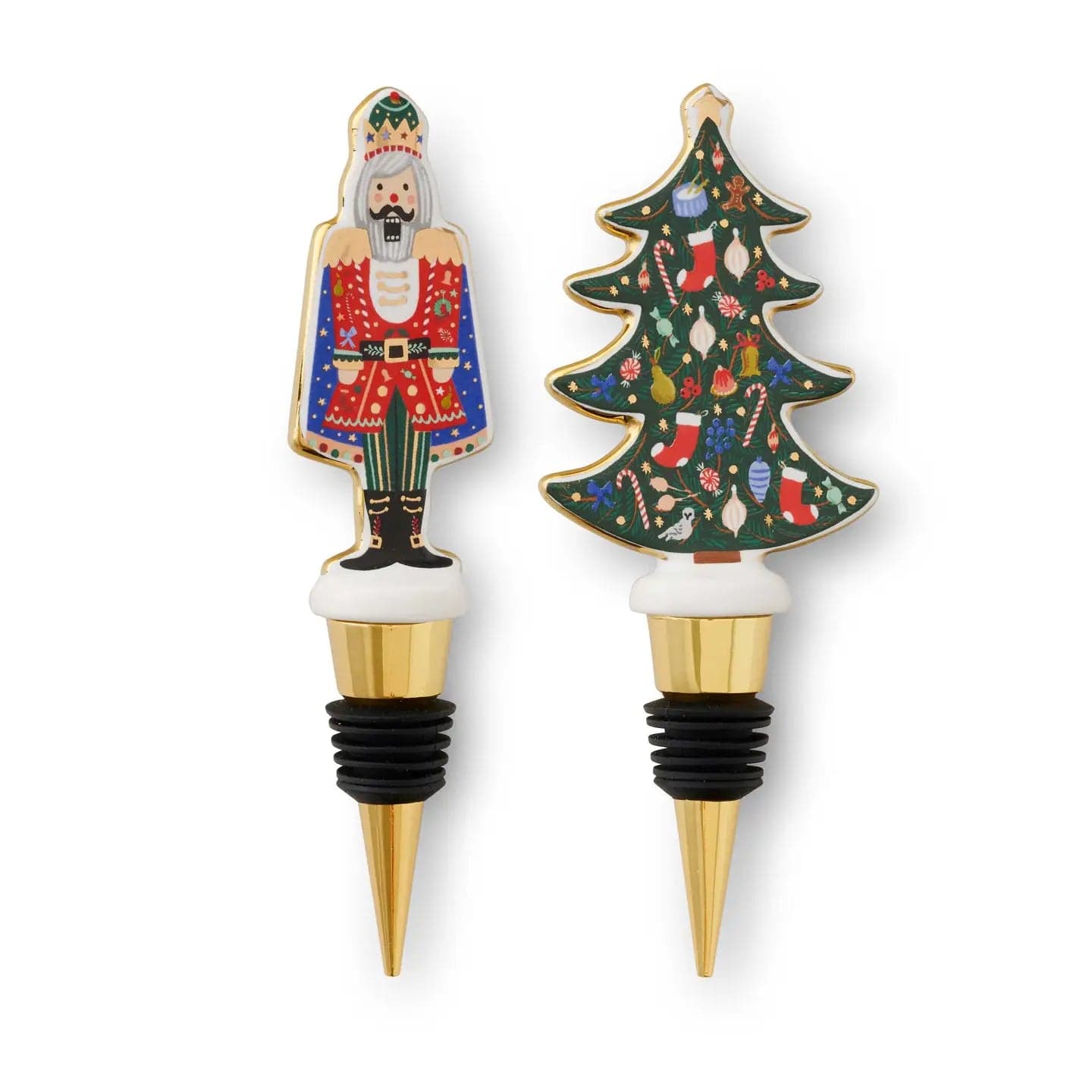 Rifle Paper Co. Holiday Kitchen Nutcracker Porcelain Wine Stopper Set