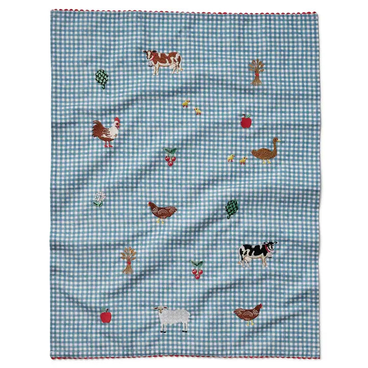 Rifle Paper Co. Home Country Farm Gingham Embroidered Tea Towel