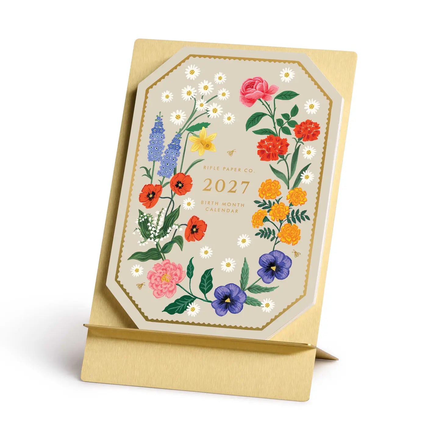 Rifle Paper Co. Paper 2027 Birth Month Brass Easel Desk Calendar