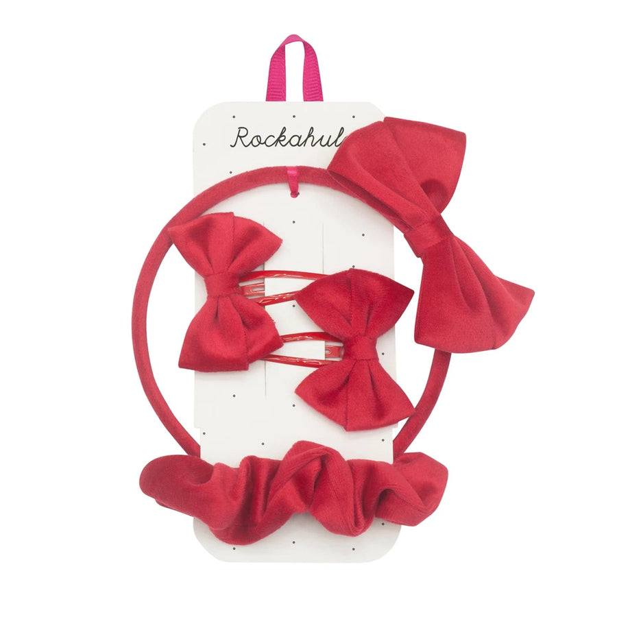 Rockahula Hair Claws & Clips Velvet Bow School Hair Set Red