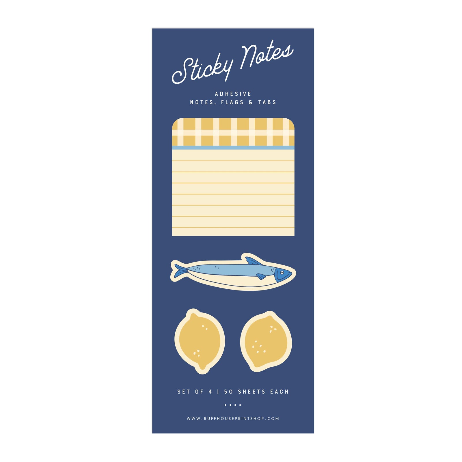 Ruff House Print Shop Paper Lemon Gingham Sticky Note Set : Page Flags and Tabs