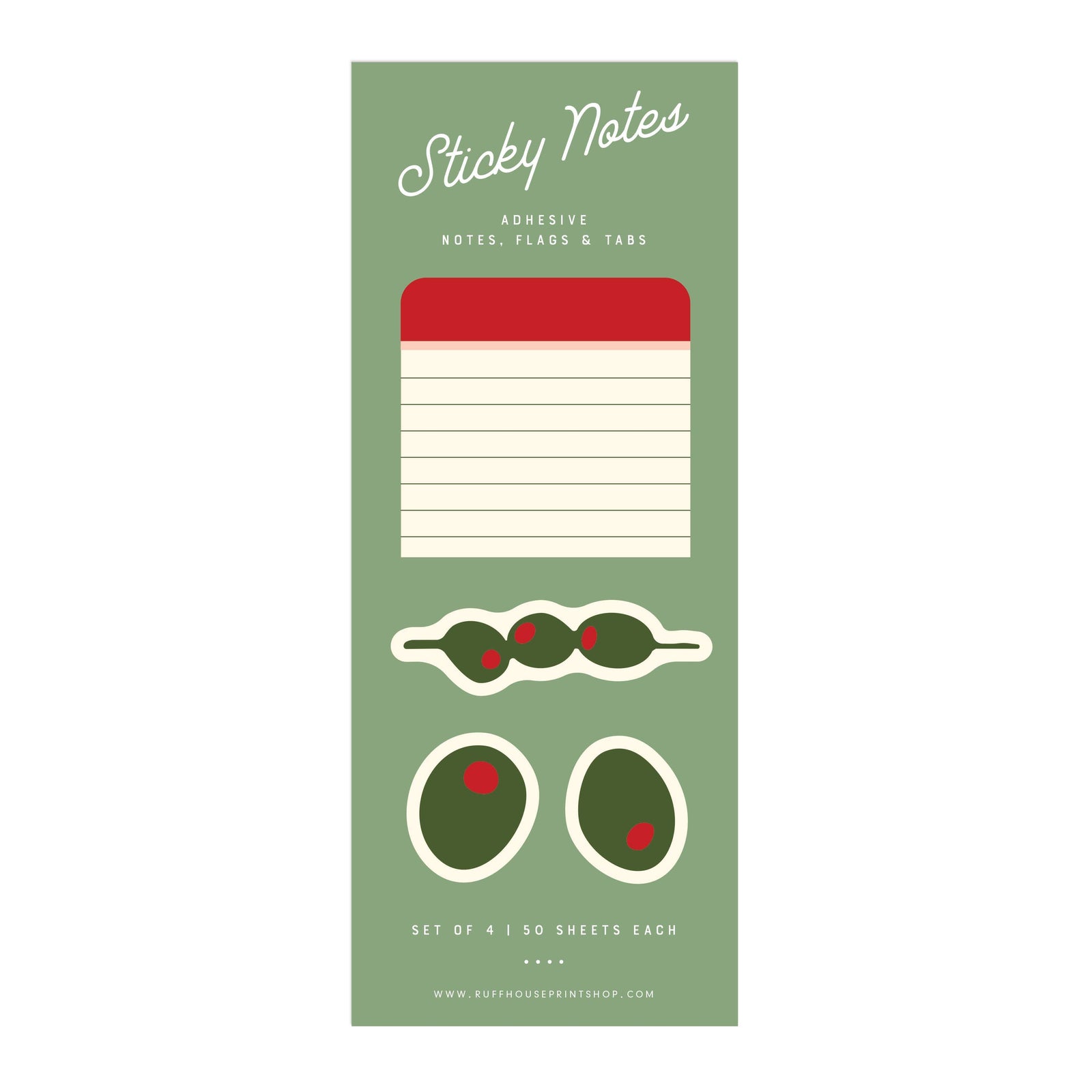 Ruff House Print Shop Paper Olive Sticky Note Set : Page Flags and Tabs