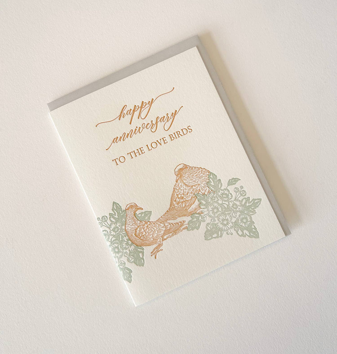 Rust Belt Love Paperie Card Happy Anniversary Love Birds Letterpress Greeting Card