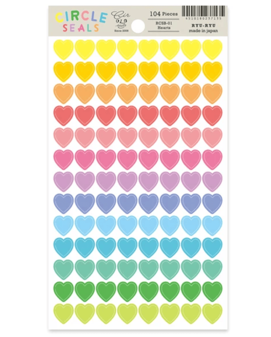 RYU-RYU Cards Sheet of Heart Stickers - Made in Japan
