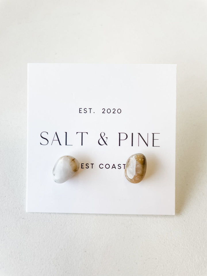 Salt + Pine Earrings Brown & Grey One of A Kind Sea Stone Stud Earrings