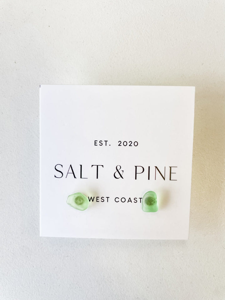 Salt + Pine Earrings Green One of A Kind Sea Glass Stud Earrings