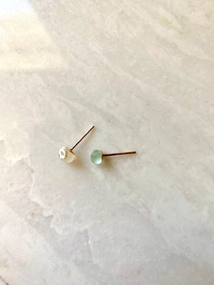 Salt + Pine Earrings One of A Kind Mini Sea Glass and Sea Stone Stud Earring Set