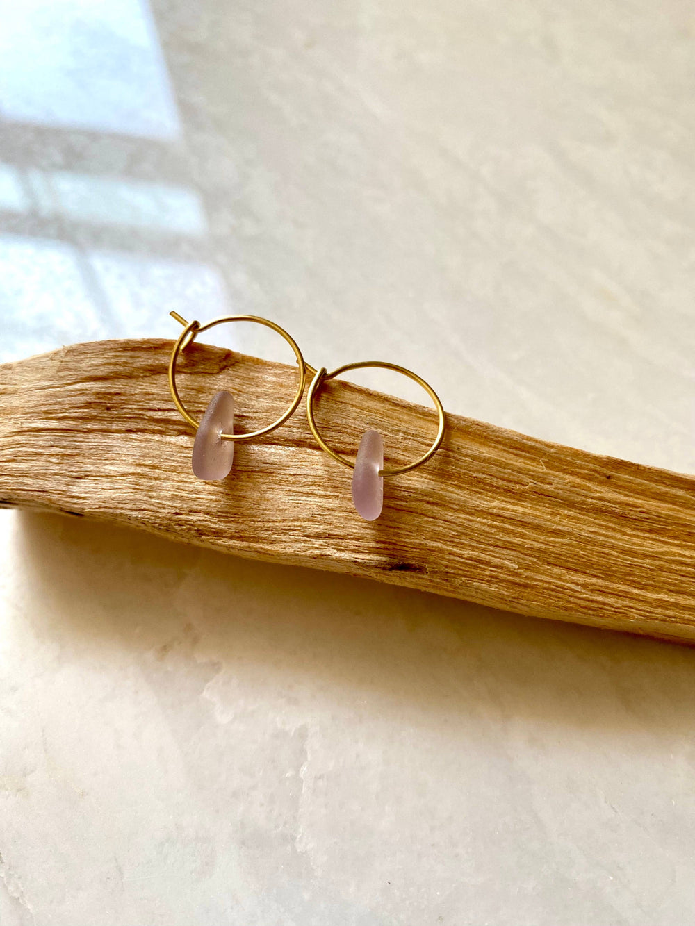 Salt + Pine Earrings Small Sea Glass Hoops