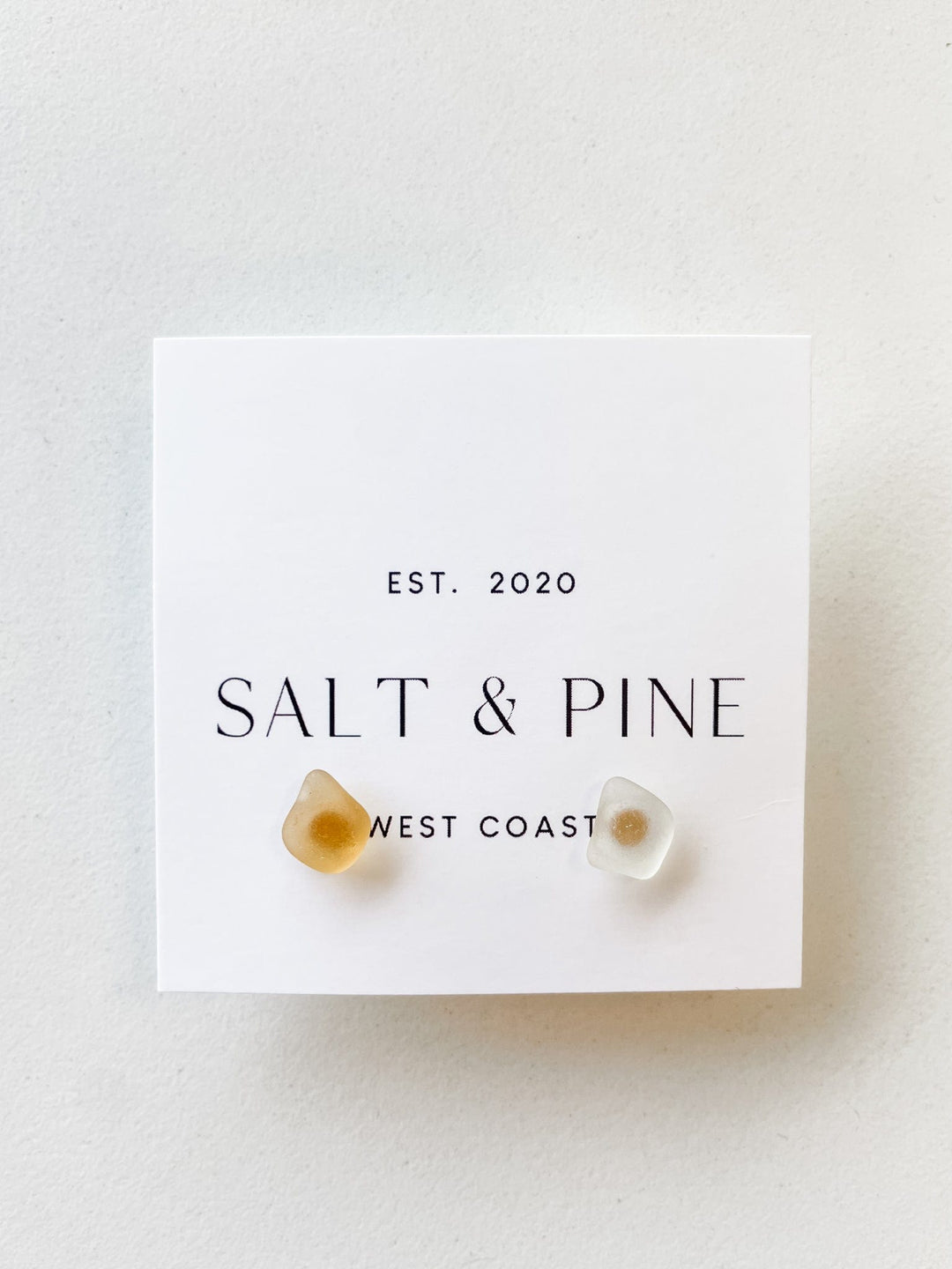 Salt + Pine Earrings Translucent & Beige One of A Kind Sea Glass Stud Earrings