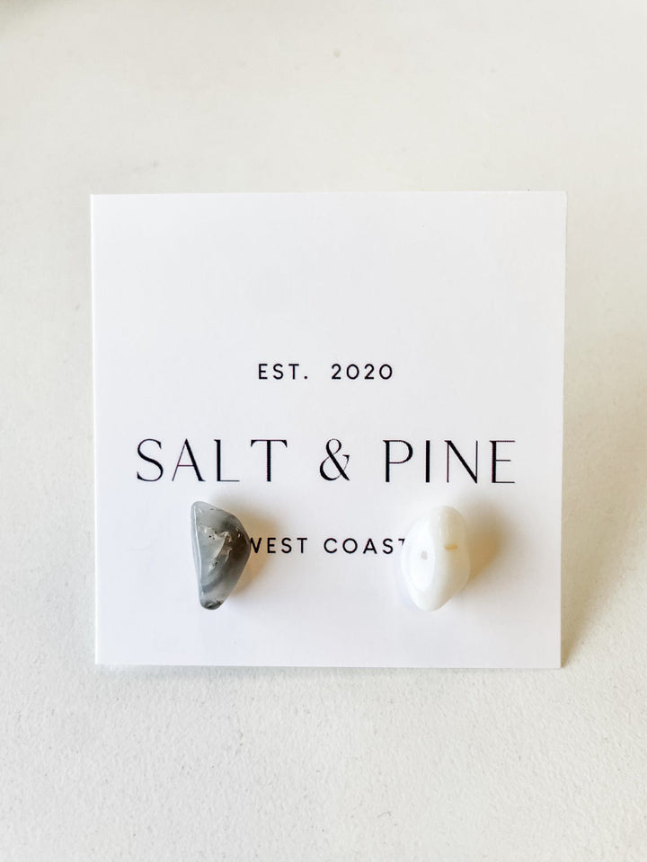 Salt + Pine Earrings White & Grey One of A Kind Sea Stone Stud Earrings