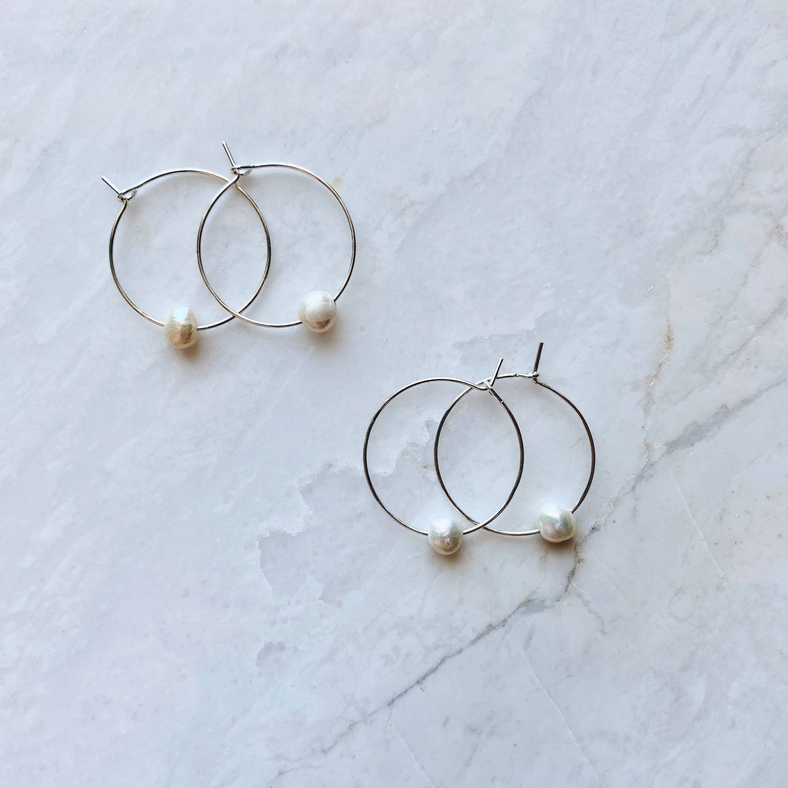 Salt & Pine Jewelry Medium Freshwater Pearl Silver Hoops