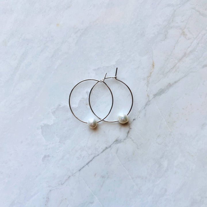 Salt & Pine Jewelry Medium Freshwater Pearl Silver Hoops