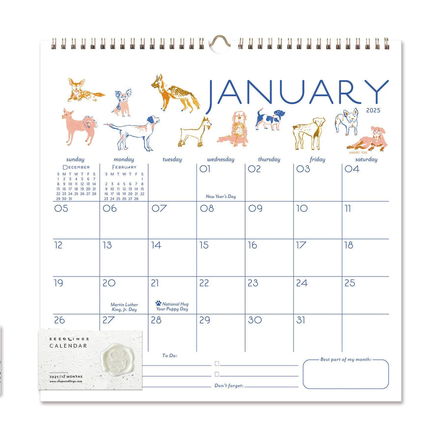 Seedlings Calendar Dogs Seedlings 12 Month Classic Grid Calendar
