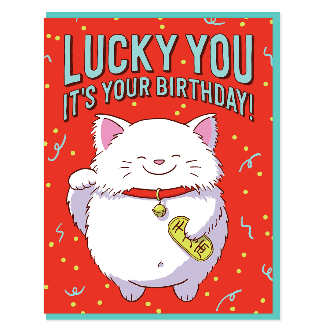 Semi Sweet Press Cards Lucky Cat Birthday Card