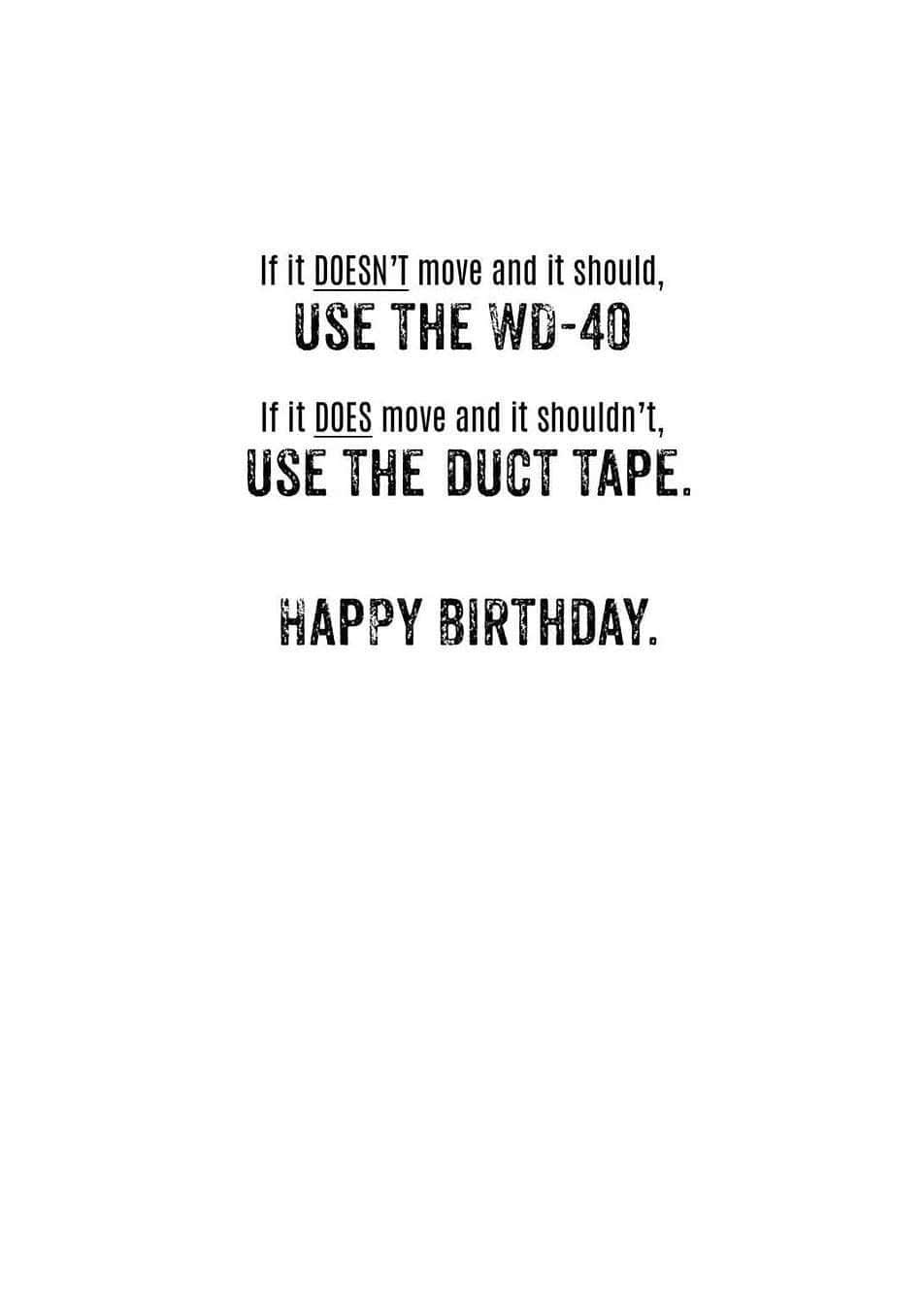 Shade Tree Greetings Cards Birthday Card “WD-40 and Duct Tape”