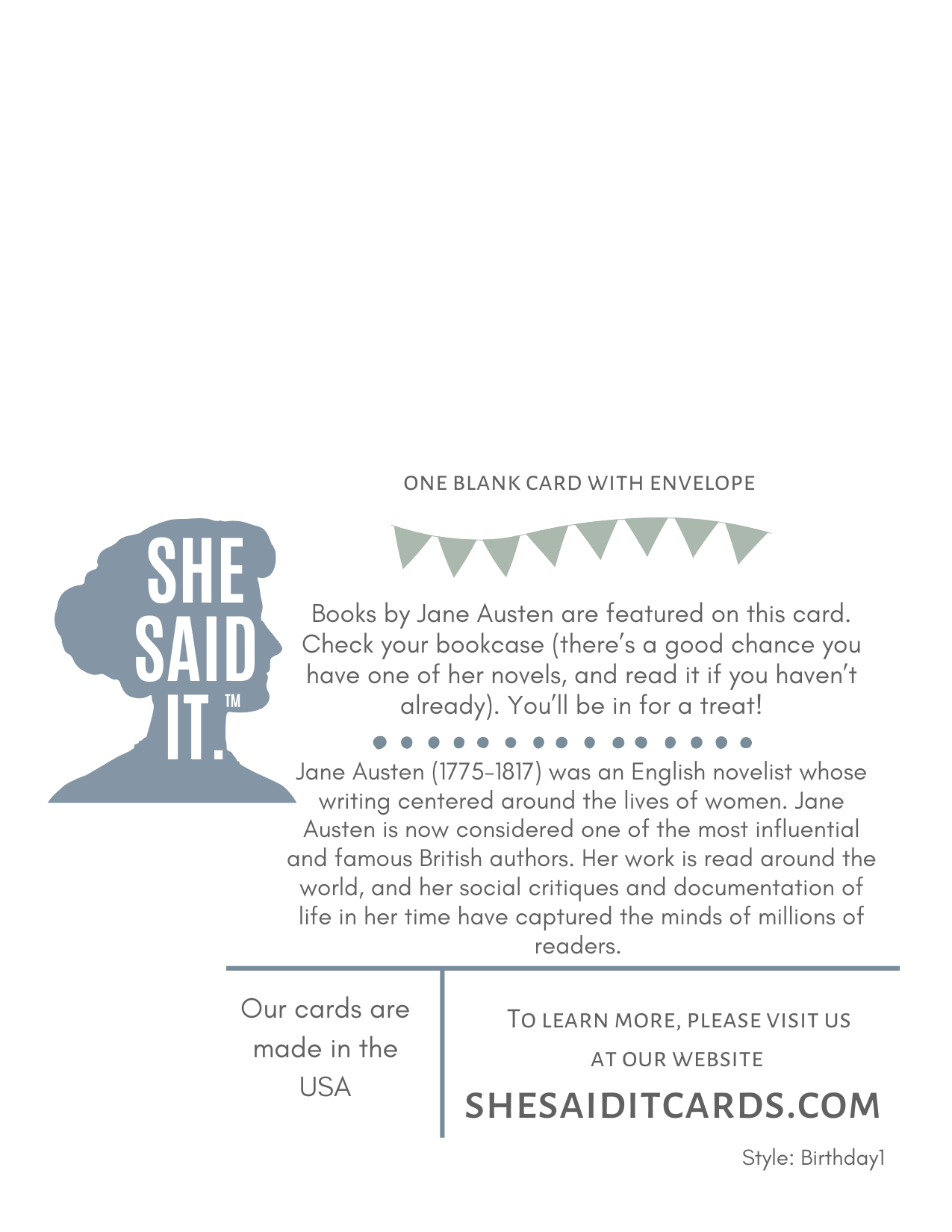 She Said It. Card Jane Austen-inspired Birthday Card