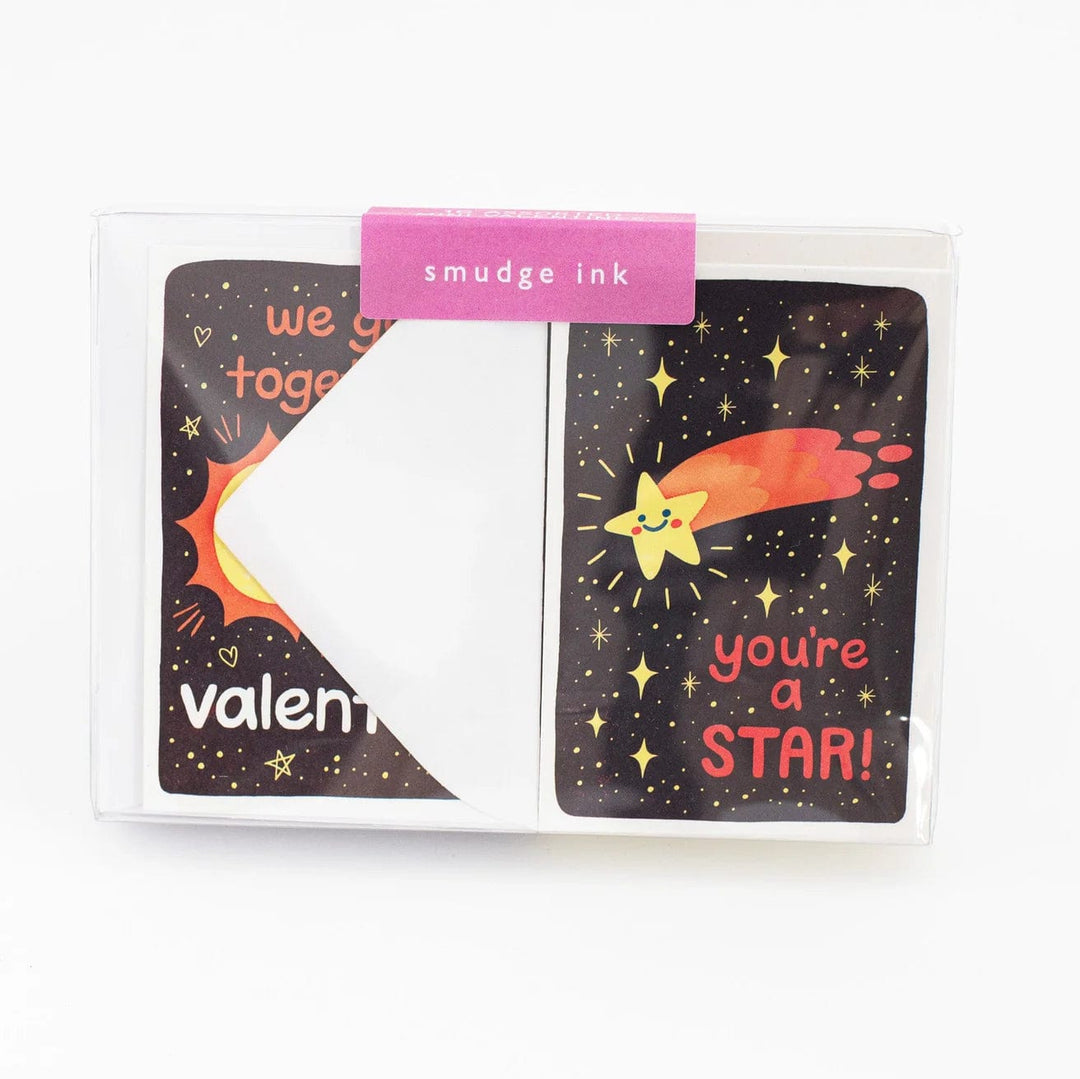 Smudge Ink Boxed Card Set Assorted Mini Outerspace Valentines Boxed Set 16/Box