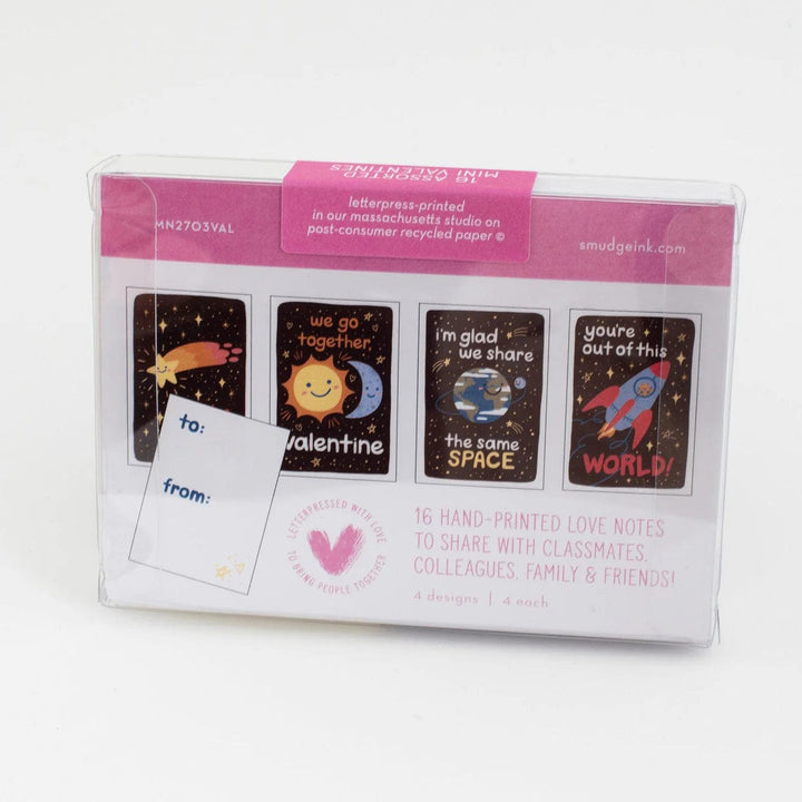 Smudge Ink Boxed Card Set Assorted Mini Outerspace Valentines Boxed Set 16/Box