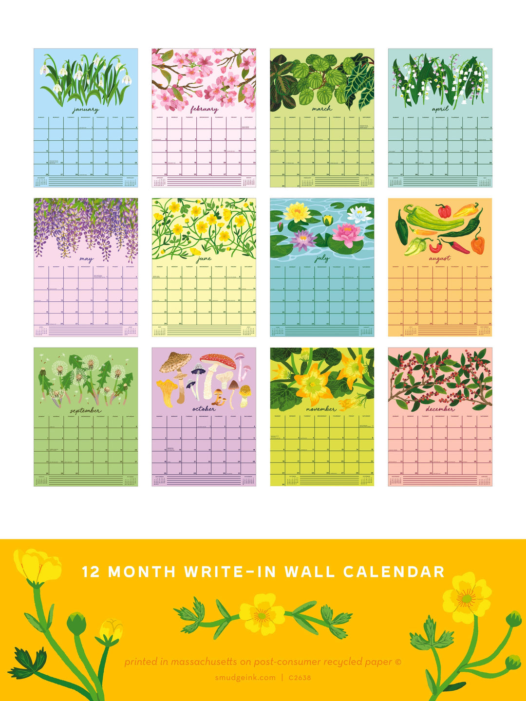 Smudge Ink Calendar 2025 Flourish Wall Calendar