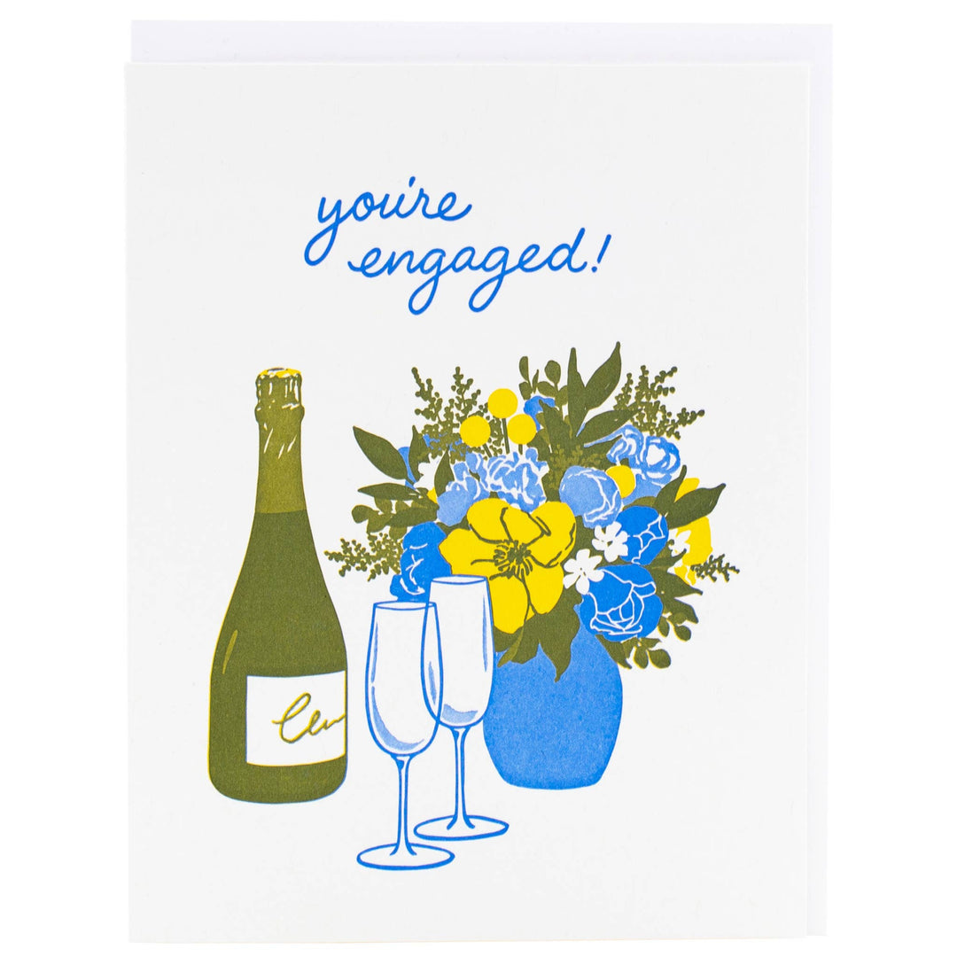 Smudge Ink Card Champagne Toast Engagement Card