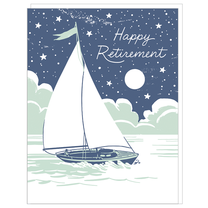 Smudge Ink card Nighttime Sailboat Retirement Card