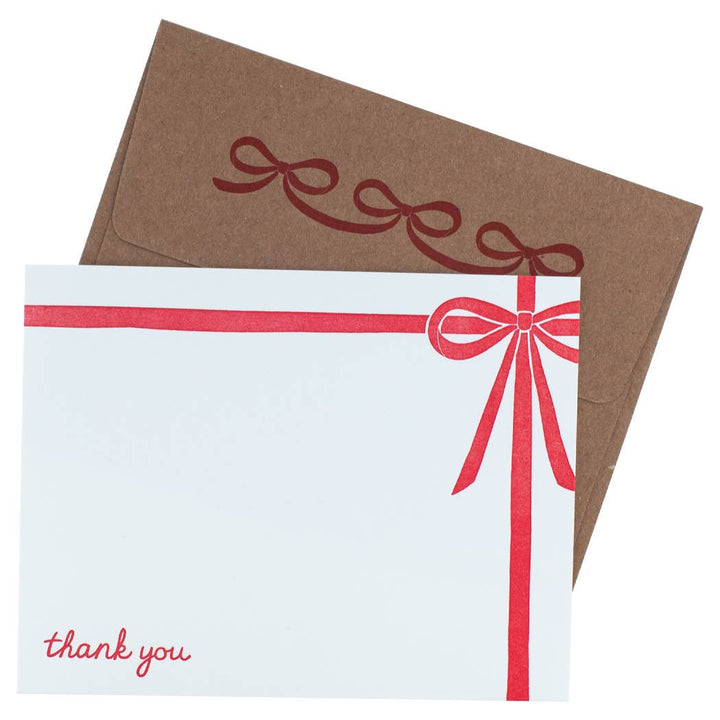 Smudge Ink Red Bow Note Cards with Letterpress Envelopes