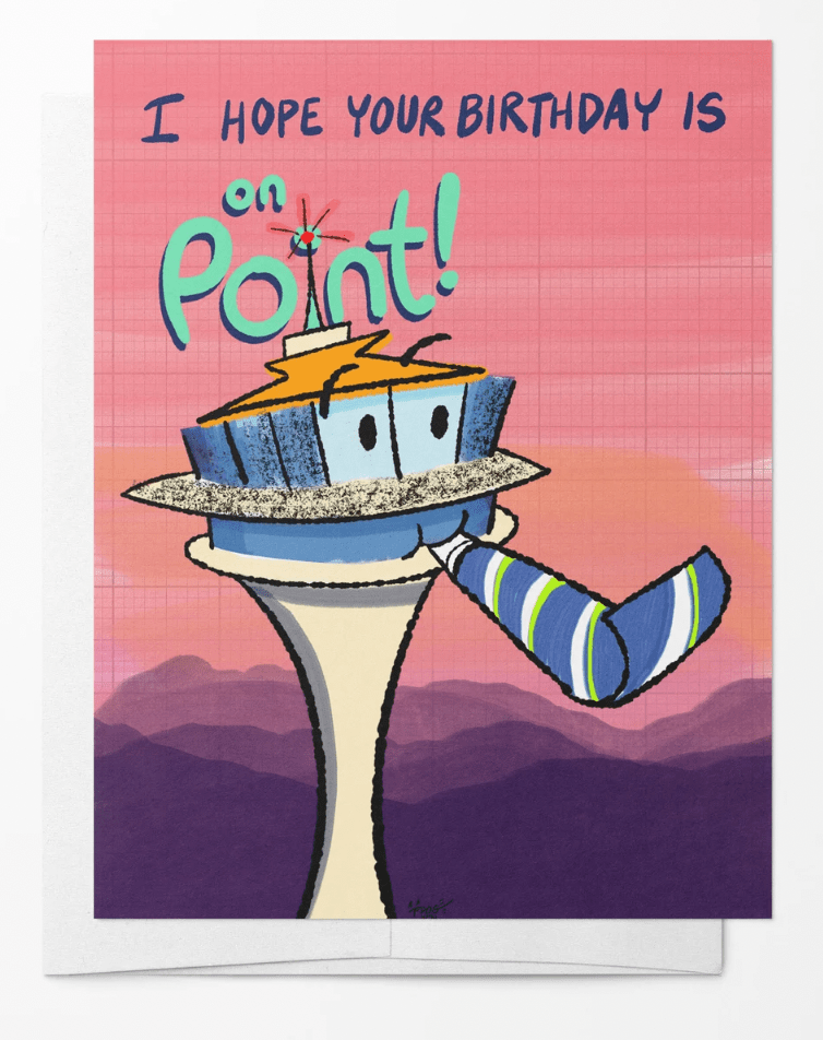 Snowday Press Card Birthday on Point  - Space Needle Card