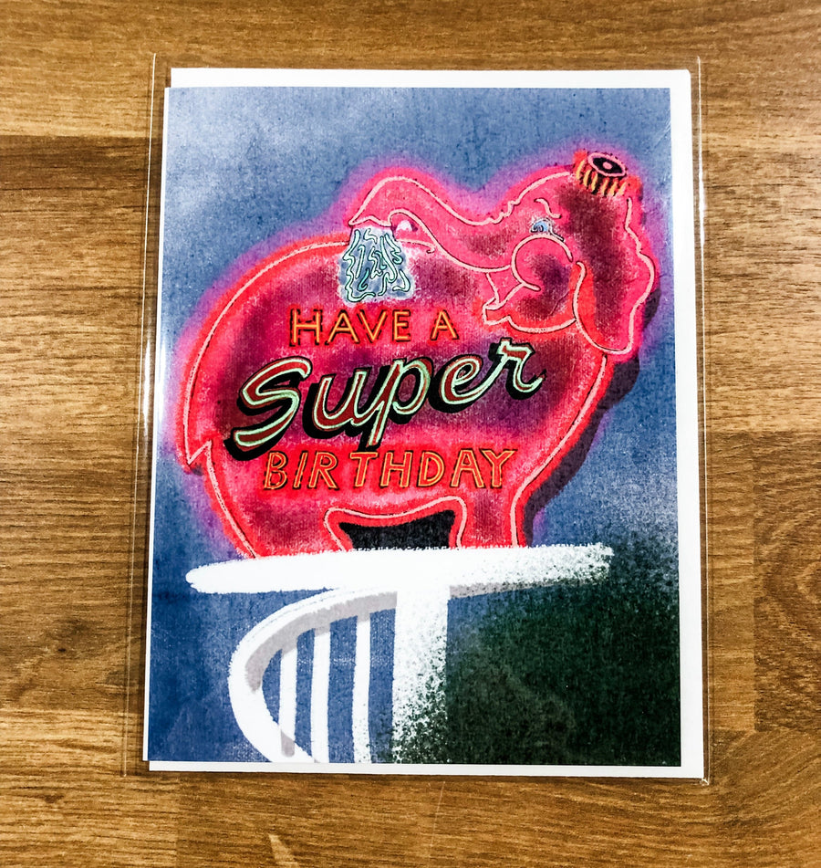 Snowday Press Card Super Elephant Birthday Card