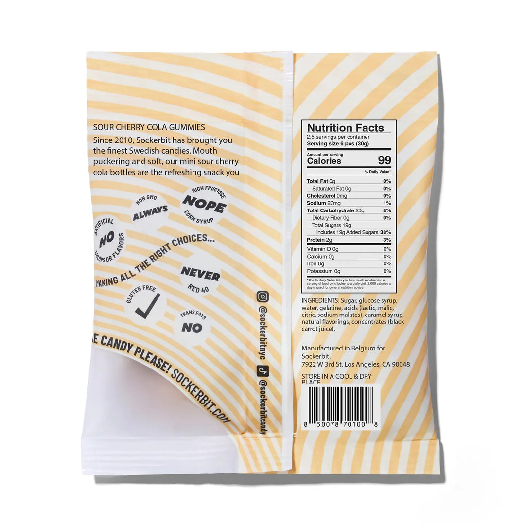 Sockerbit Treats Sour Cherry Cola Gummies Swedish Candy Bag | Sockerbit