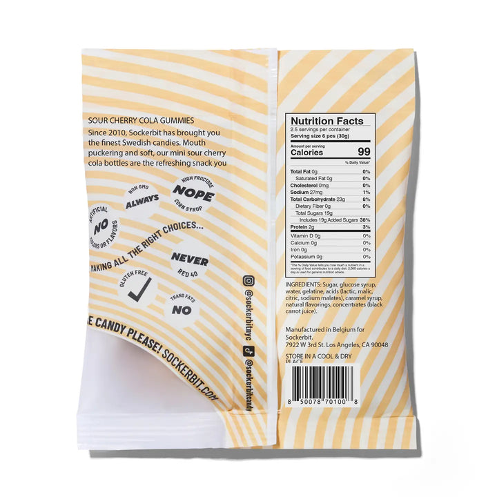 Sockerbit Treats Sour Cherry Cola Gummies Swedish Candy Bag | Sockerbit