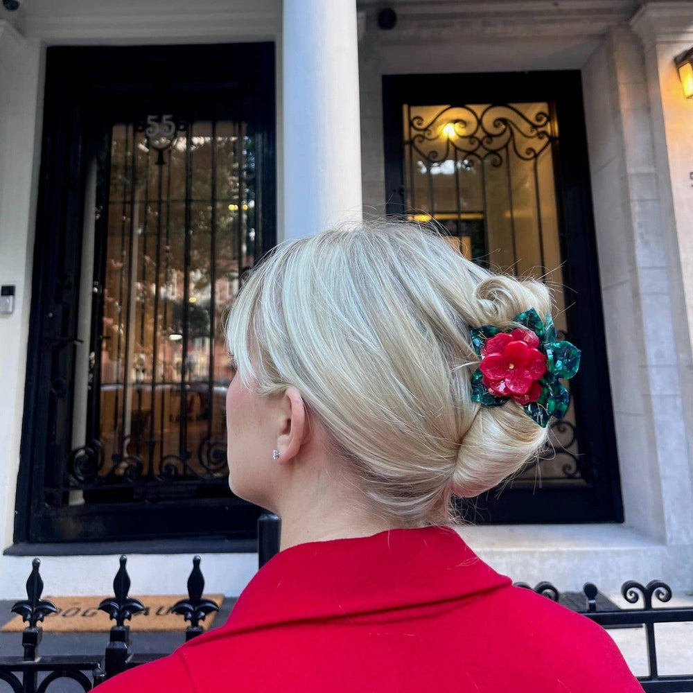 Solar Eclipse Hair Claws & Clips Red Hand-painted Poinsettia Claw Hair Clip