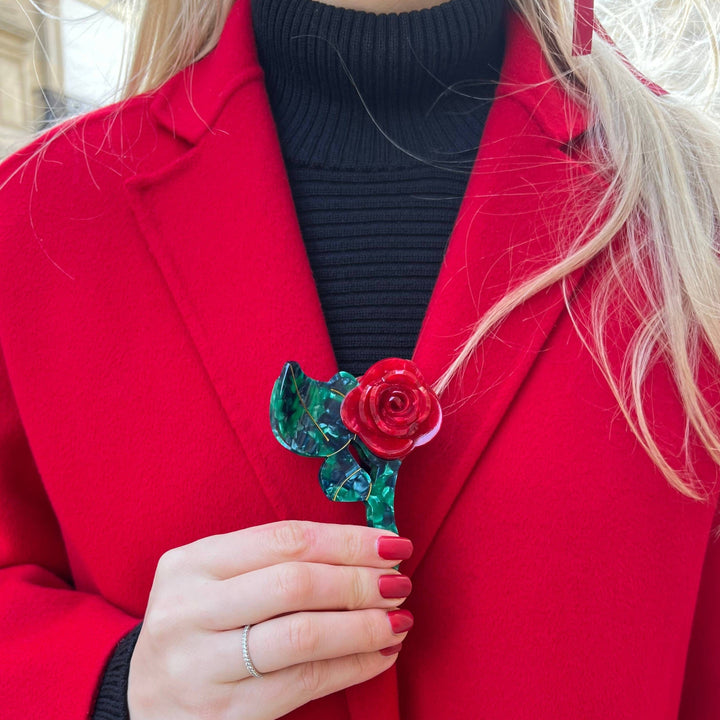 Solar Eclipse Hair Claws & Clips Red Handmade Origami Rose Stem Flower Claw Hair Clip