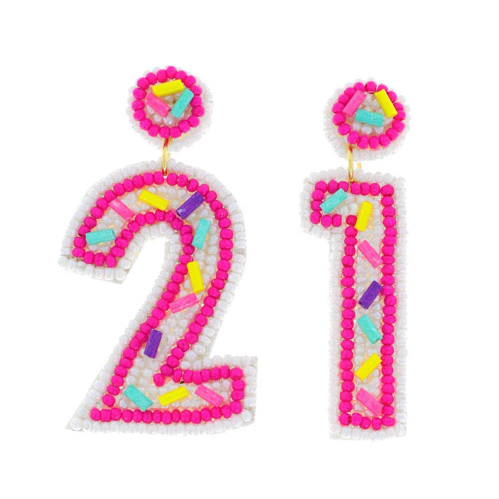 SP Sophia Collection Earrings Beaded "21" w/ Sprinkles Birthday Dangle Earrings