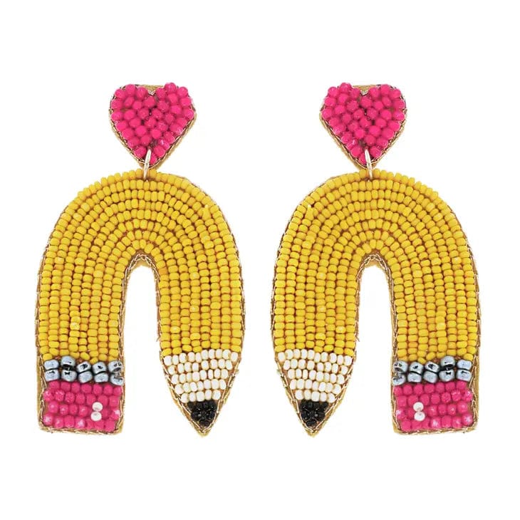 SP Sophia Collection Earrings Beaded Curved Pencil w/ Heart Post Dangle Earrings