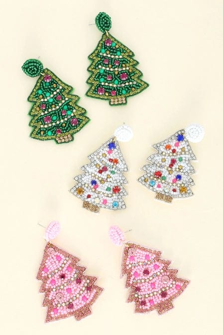SP Sophia Collection Earrings Embroidered & Jeweled Beaded Christmas Tree Dangle Earrings