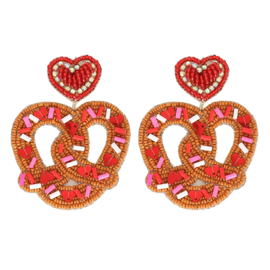 SP Sophia Collection Earrings Sprinkle Covered Pretzel Beaded Valentine Earrings: Red