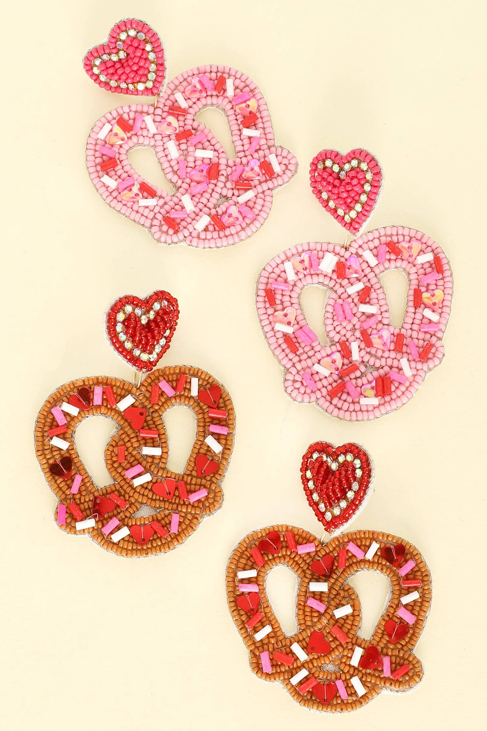 SP Sophia Collection Earrings Sprinkle Covered Pretzel Beaded Valentine Earrings: Red