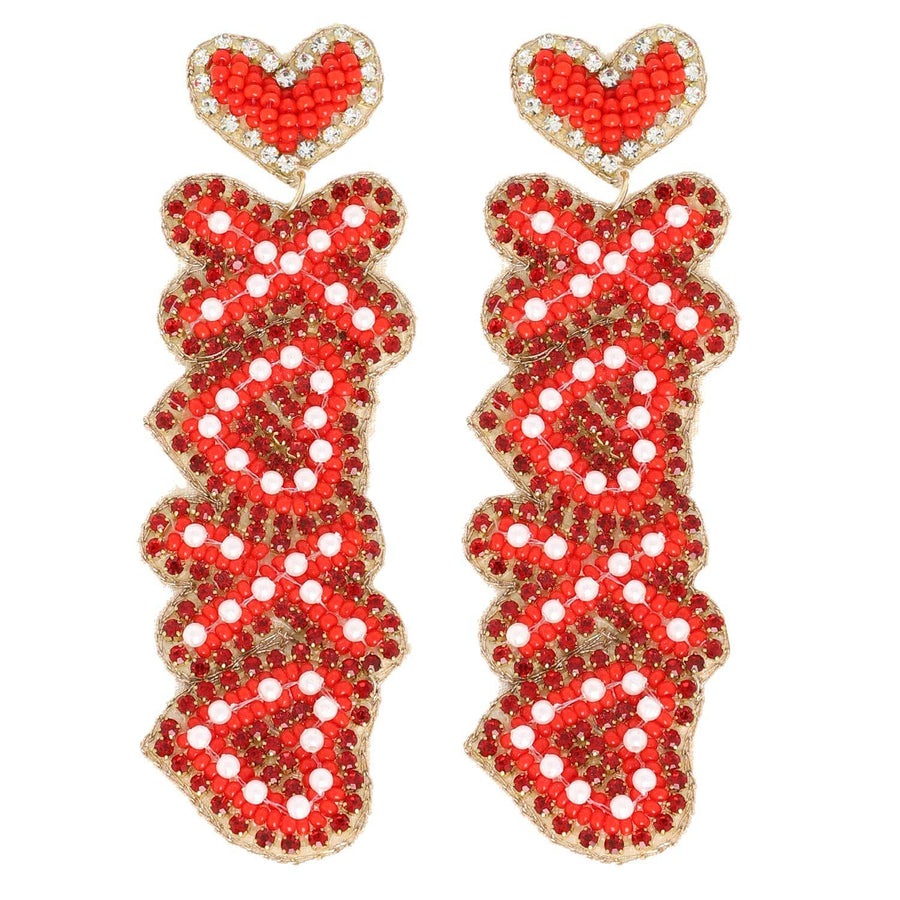 SP Sophia Collection Earrings XOXO Jeweled Beaded Valentine Letter Earrings: Red