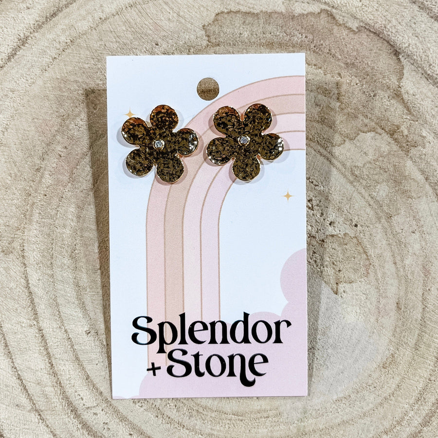 Splendor and Stone Gold Flower Post Studs
