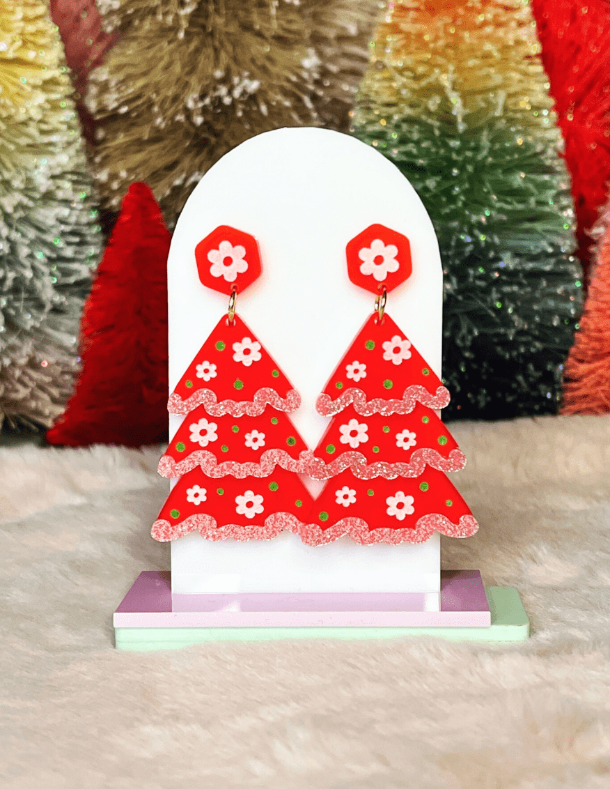 Splendor and Stone Retro Floral Holiday Tree Earrings