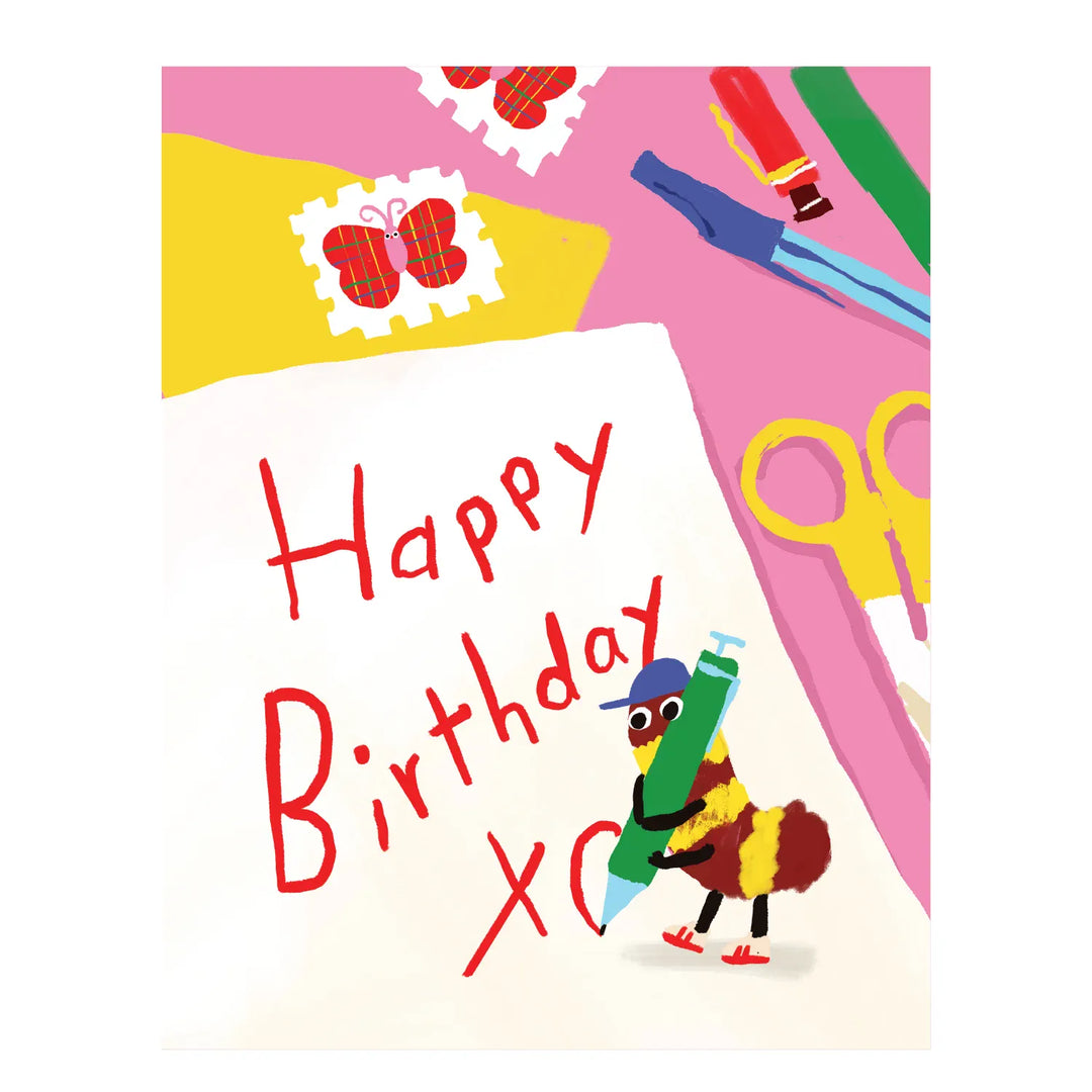 Stationery Store Day Paper Scribble Bug Birthday Card