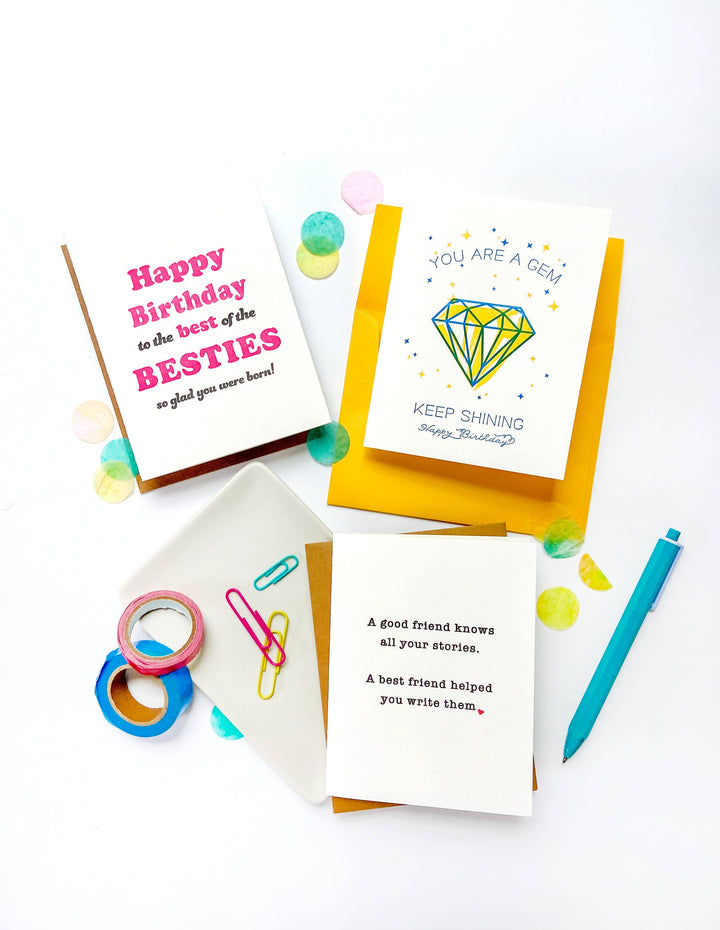 Steel Petal Press Card Bestie Birthday - Letterpress Birthday Greeting Card