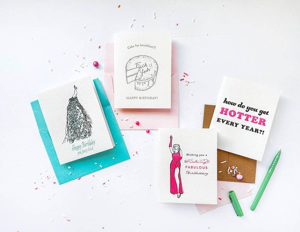 Steel Petal Press Card Hotter Birthday - Letterpress Birthday Card