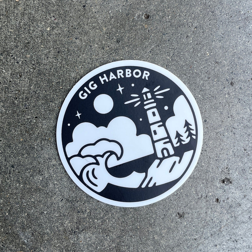 Stickers Northwest Sticker Gig Harbor Black And White Lighthouse Circle Sticker